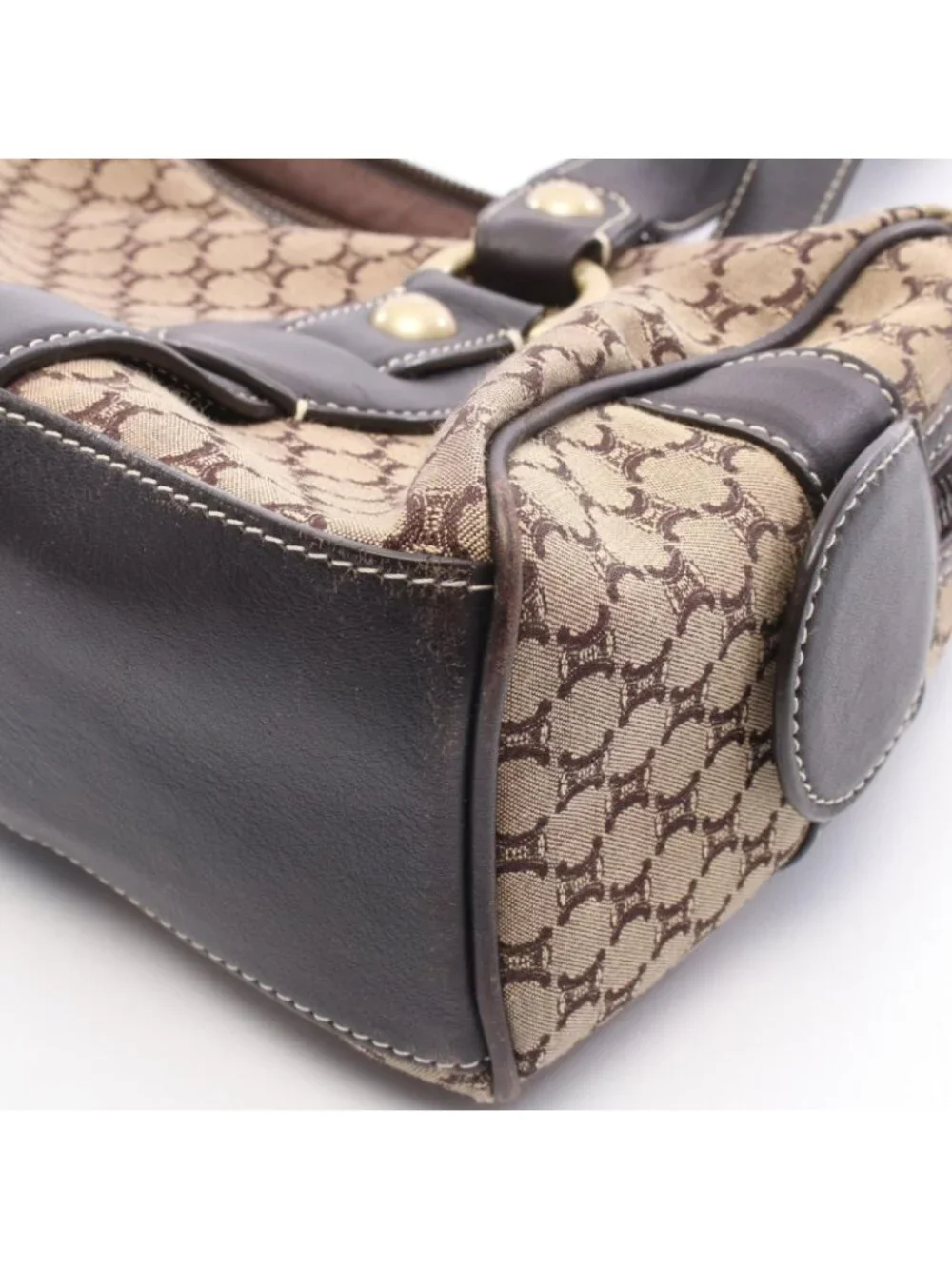 Celine Shoulder Bag Macadam Mini Beige Brown Canvas Leather